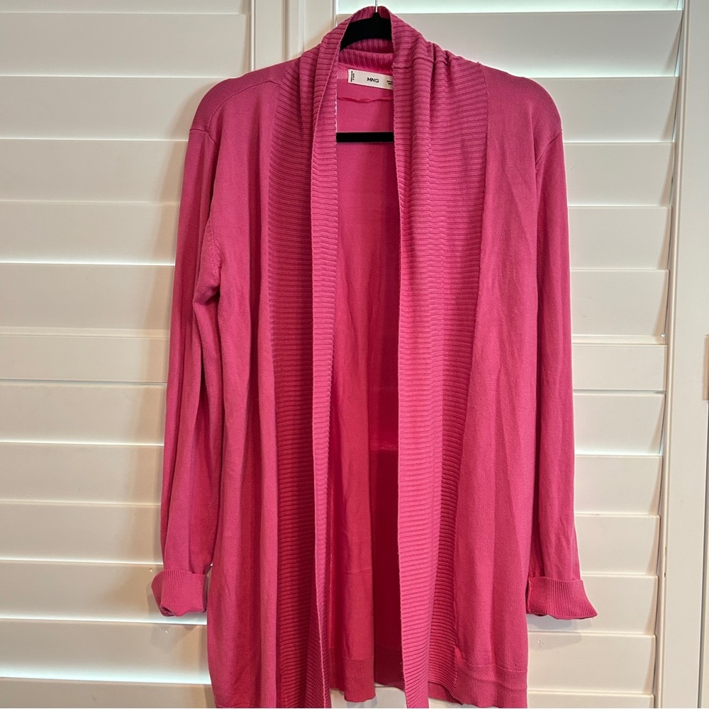 MNG Mango Long Line Cardigan Hot Pink Fuschia Size Large